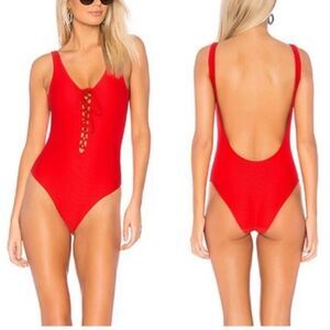 ONIA Red Bridget Ribbed Low Back One Piece Swimsuit size Medium